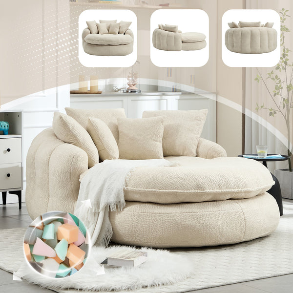 English Elm Oversized Memory Foam Chenille Bean Bag Sofa with Ergonomic Back Support, 3 Large & 2 Small Pillows Beige W395P359408