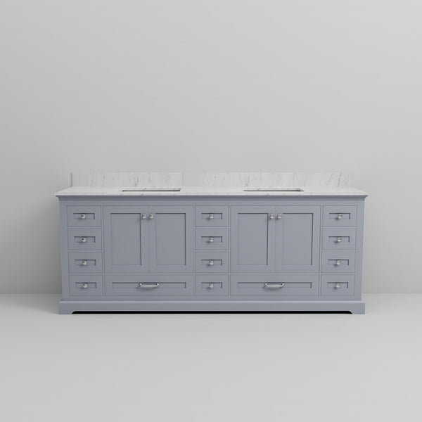 English Elm Dark Grey Double Bath Vanity 84" W x 22" D with Carrara Marble Top, Solid Wood, Soft-Close, Ample Storage B2731P258299