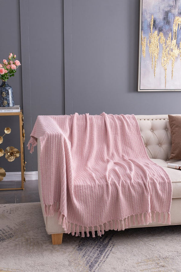 English Elm 50X60" Decorative Cotton Throw Blanket Set - 2 Pack In Pink & Tan With Playful Tassels For Cozy Style W2078P345497