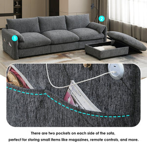 English Elm [video]96.5'' Chenille L-shaped Sectional with Usb Charging Ottoman Pockets Living Room N723S8776E