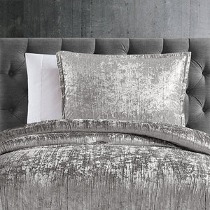 English Elm Turin Silver Crinkle Velvet 2-Piece Twin Set with Brushed Polyester Backing and Coordinating Sham B340P341988