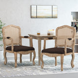 Christopher Knight Home® - Noble House - Andrea French Country Wood And Cane Upholstered Dining Armchair (Set Of 2)