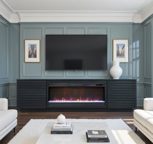 English Elm 89 Inch Fireplace TV Stand with 42" Electric Insert, Black Poplar & Okume Veneer, Fits TVs 100" B108P255364