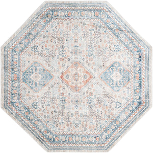 Unique Loom Newport Rosecliff Machine Made Border Rug Multi, Blue/Light Blue/Light Brown/Rust Red/Terracotta 7' 1" x 7' 1"