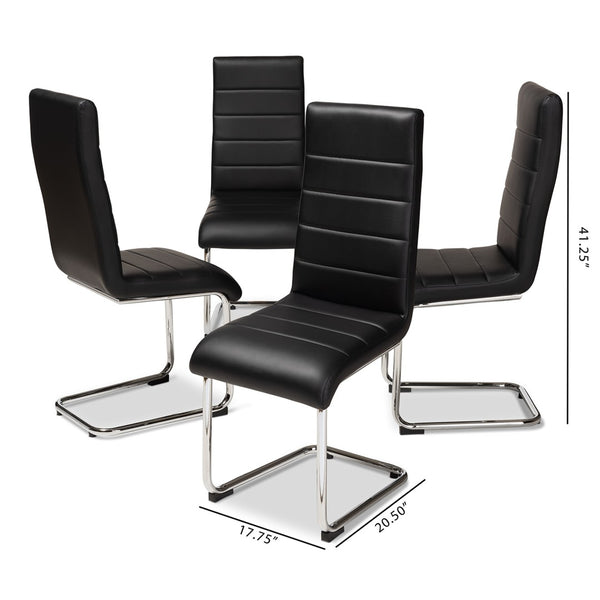 Baxton Studio Baxton Studio Marlys Set of 4 Modern Black Faux Leather Dining Chairs with Chrome Legs for Style DC004-Black-4PC-Set