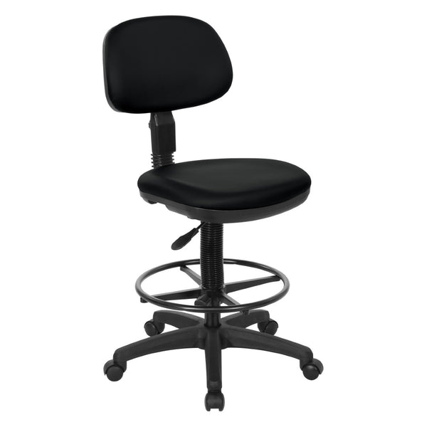 OSP Home Furnishings Sculptured Ergonomic Drafting Chair with Vinyl Upholstery for Studio and Lab Workspaces Dillon Black DC517V-R107