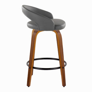 English Elm Fixed-height Swivel Counterstools Mahogany Wood Chrome Footrest Velvet Seat Set of 2 Grey B202S01775