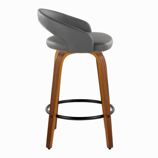 English Elm Fixed-height Swivel Counterstools Mahogany Wood Chrome Footrest Velvet Seat Set of 2 Grey B202S01775