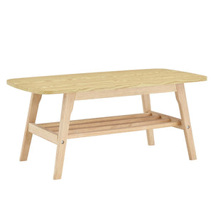 English Elm 39 Inch Solid Wood Coffee Table with Dual Open Shelves for Living Room Storage W2920P407664