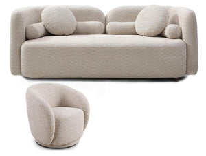 English Elm 2+1, Japandi Boucle Cloud Sofa with Wood Legs for Compact Living Spaces W2664S00084