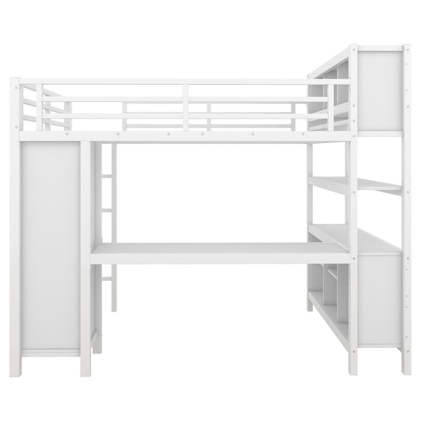 English Elm Metal Loft Bed With L-Shaped Desk & Ample Storage - Full-Size Heavy Duty Bed For Kids & Teens W1580S00067