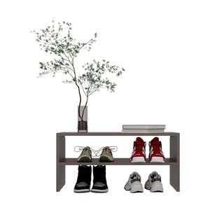 English Elm Gray Gray Walnut Shoe Rack with 2 Shelves — Compact 2-Tier Melamine Organizer, Durable Rectangular Design for Neat Entryway Storage and Modern Style B062P389897
