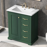 English Elm 30" Bathroom Vanity With Sink, One Package, Green Bathroom Cabinet With Drawers, Solid Frame and Mdf Board