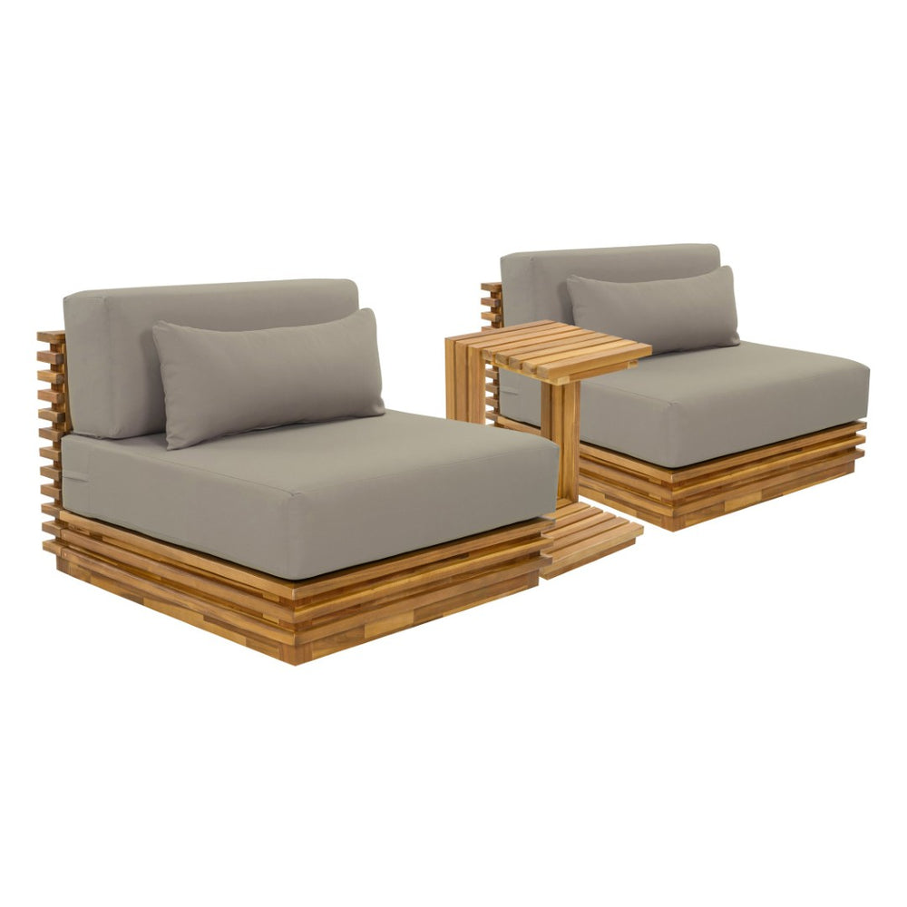 English Elm Oversized Acacia Wood Outdoor Chat Set Three Piece Resort Style Patio Lounge Brown,Natural+Grey N768P392778B_N768P392779B