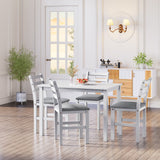 5-Piece Stylish Dining Table Set with 4 Upholstered Chairs, Ladder Back Design, Gray Cushion - White