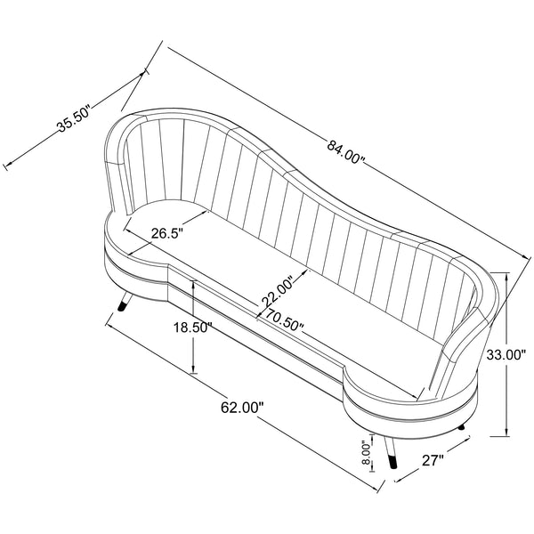 English Elm Reigha Grey Velvet Sofa with Gold Legs — Mid-Century Glam Channel Tufted Bench Seat, 84" Wide B062P351442