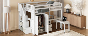 English Elm Queen Murphy Bed with Integrated Desk Cabinet Shelves Space Saving Studio Solution White N708S00014K
