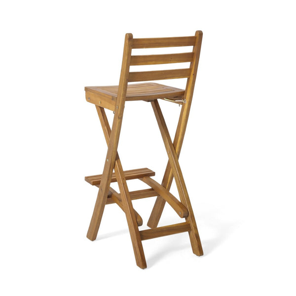 English Elm Outdoor Solid Acacia Folding Barstool Teak Finish Weather Resistant Patio Bar Seating N772P420065B