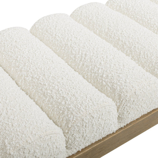 English Elm Jennifer Taylor Home - Bella 52" Upholstered Accent Bench Ivory White Boucle – Channel Tufted Modern Seat, 300lb Capacit B2719P292908