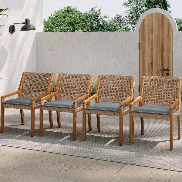 English Elm Modern Outdoor Acacia Wood Wicker Armchairs Patio Dining Set with Cushions N770P272397R