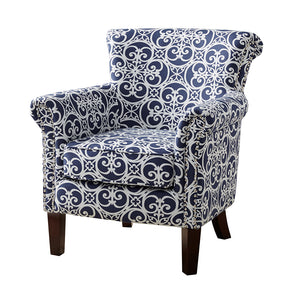 JLA Home Madison Park - Tight Club Chair with Fretwork Upholstery and Double Nailhead Trim, Plush Cushion & Solid Wood Legs Navy FPF18-0486