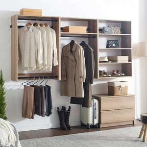 English Elm Devi Oak Wall-Mounted Closet System – Durable Melamine Wood, Warm Oak Finish, Modular Storage & Easy Assembly B040P311958