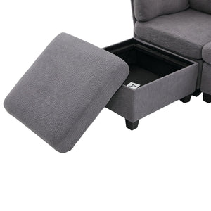 English Elm UNITED Modular 6-Seat Sectional Sofa with Removable Ottoman, Storage Compartments, Convertible Comfort Gray W1568S00245