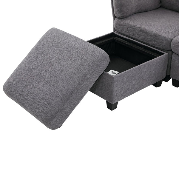 English Elm UNITED Modular 6-Seat Sectional Sofa with Removable Ottoman, Storage Compartments, Convertible Comfort Gray W1568S00245