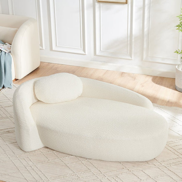 English Elm Modern Oval Boucle Lounge Chair Sculptural Integrated Armrest for Bedroom Living Room Beige W487P456129