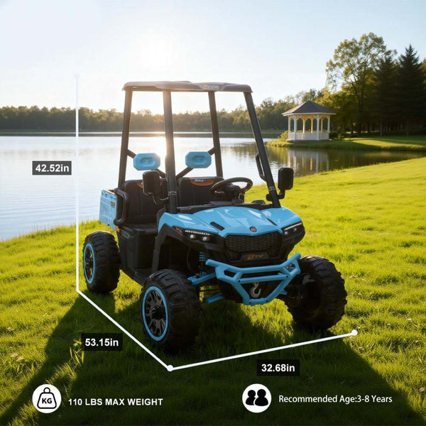 English Elm 24v Kids Electric Golf Cart Two Seat 4wd Ride on Toy with Remote and Sun Shade Blue W3822P387461
