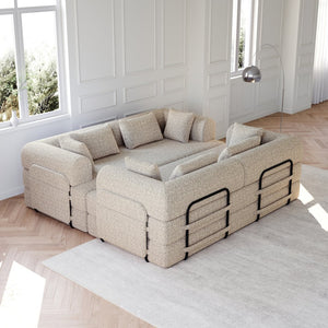 English Elm 78.7-Inch Convertible Sleeper Sofa Bed - Chenille Couch With Pillows & Storage For Small Spaces W834S00531