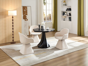 English Elm 37'' Petal Round Fiberglass Pedestal Dining Table Sculptural Organic Base for 2 to 4 W2664S00091