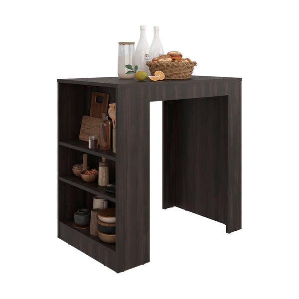 English Elm Lacour Open Shelf Kitchen Island Prep Station with Three Tier Melamine Storage Dark Walnut B097P474295