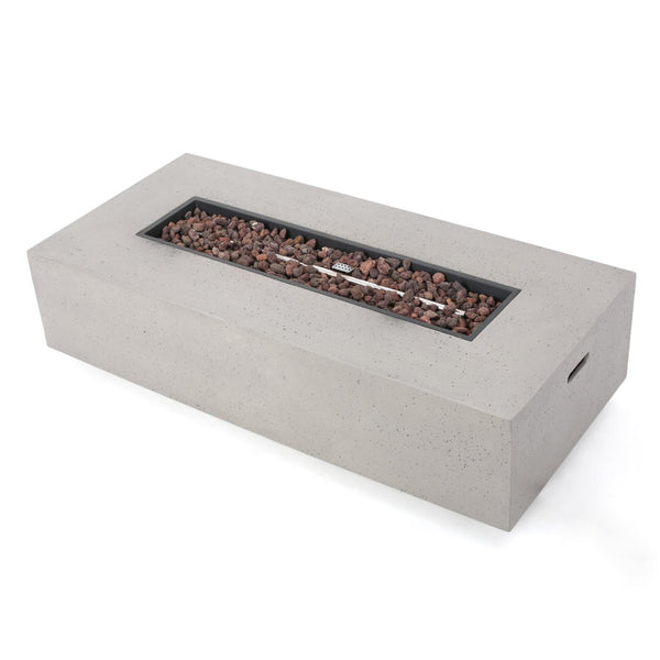 English Elm 50000 Btu Rectangular Mgo Concrete Propane Fire Table for Outdoor Patio Gatherings 59242.00WHI-50K