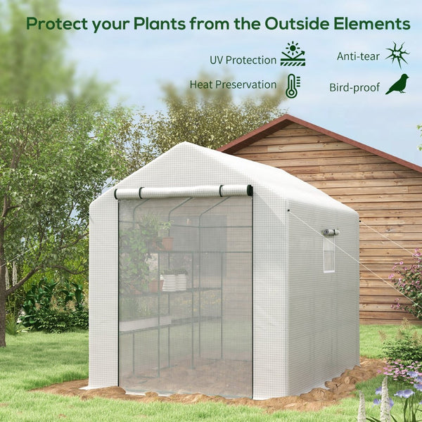 English Elm Outsunny Walk-in Garden Greenhouse Steel Frame Uv Cover 18 Shelf Ventilated Growing Space W2225P229466