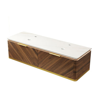 English Elm Dina Floating Plywood Bathroom Vanity with Sintered Stone Top and French Textured Drawers W2615P330749