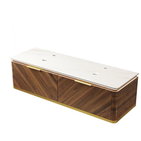 English Elm Dina Floating Plywood Bathroom Vanity with Sintered Stone Top and French Textured Drawers W2615P330749