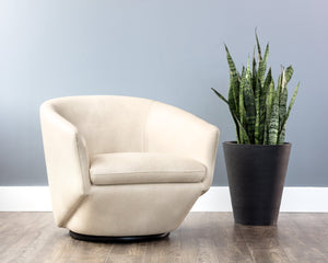 Sunpan TREVISO Swivel Lounge Chair - Contemporary Bravo Cream Faux Leather with Durable Steel Base 105300