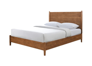 English Elm Walnut Queen Bed Frame – Mid-Century Modern Panel Headboard, Solid Wood, Stylish & Mattress Ready B2741S00445-GIGA