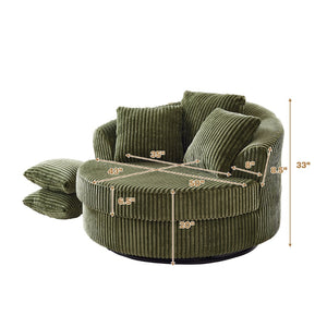English Elm 360° Swivel Round Corduroy Lounge Chair Oversized Sculptural Seat for Living Room Green W3705S00038