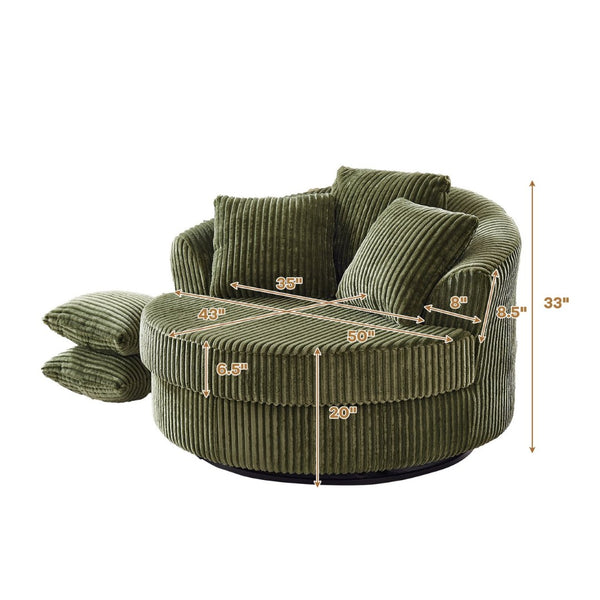 English Elm 360° Swivel Round Corduroy Lounge Chair Oversized Sculptural Seat for Living Room Green W3705S00038