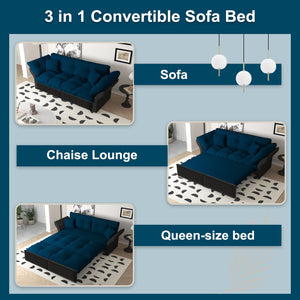 English Elm 74.8" Queen Pull Out Sofa Bed - Stylish 3-In-1 Velvet Convertible Sleeper Loveseat With Pillows W1885S00171