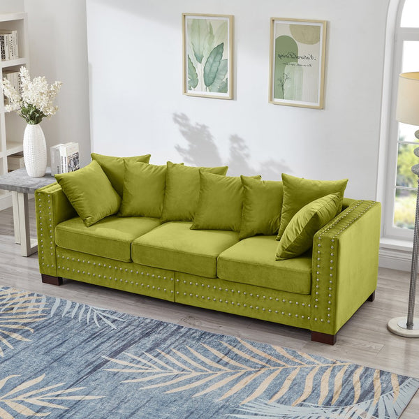 English Elm Modern Velvet Sofa With Square Armrests, Silver Nailhead Trim & Hidden Storage In Green Upholstery W1097S00186