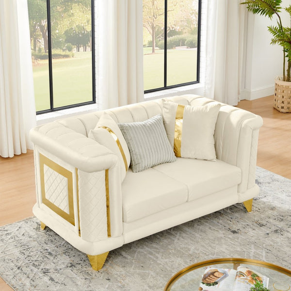 English Elm 69 Inch Velvet Tufted Loveseat with Gold Steel Trim Victorian Glam Sofa for Living Room W1191S00110