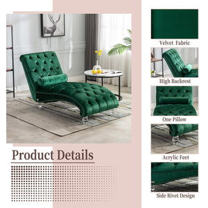 English Elm Velvet Curved Chaise Lounge Sofa with Button-Tufted Upholstery, Foam Seat, Acrylic Legs, Stylish Relaxation Emerald W39538677