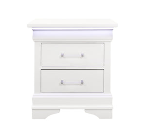 English Elm CHARLSTON Solid Wood Nightstand with LED Lighting, Transitional 2-Drawer Design, Metal Hardware Finish White 29 L x 22 W x 22 H B201P215719