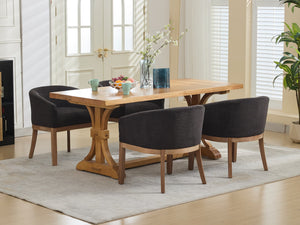 English Elm Mid Century Modern Barrel Dining Chair With Arms - Plush Linen, Durable Hardwood Frame, Versatile Use W1143P346925