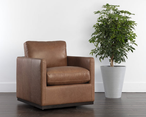 Sunpan Portman Swivel Lounge Chair - Modern Design with 360-Degree Comfort and Stylish Track Arms Marseille Camel Leather