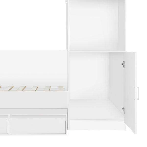 English Elm Full Size Wooden Platform Bed With Integrated Desk, 6 Drawers, Wardrobe & Modern Shelves, White Finish N820S00060K