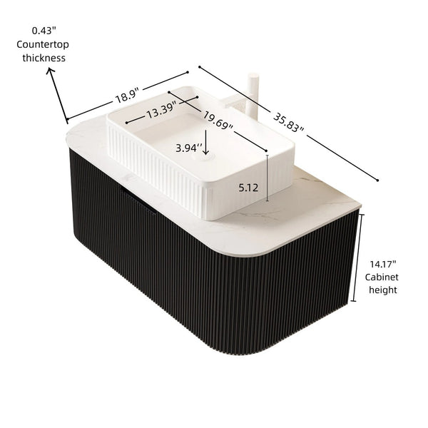 English Elm Dina Floating Bathroom Vanity Sintered Stone Top Glass Basin Striped Plywood Cabinet W2615S00401